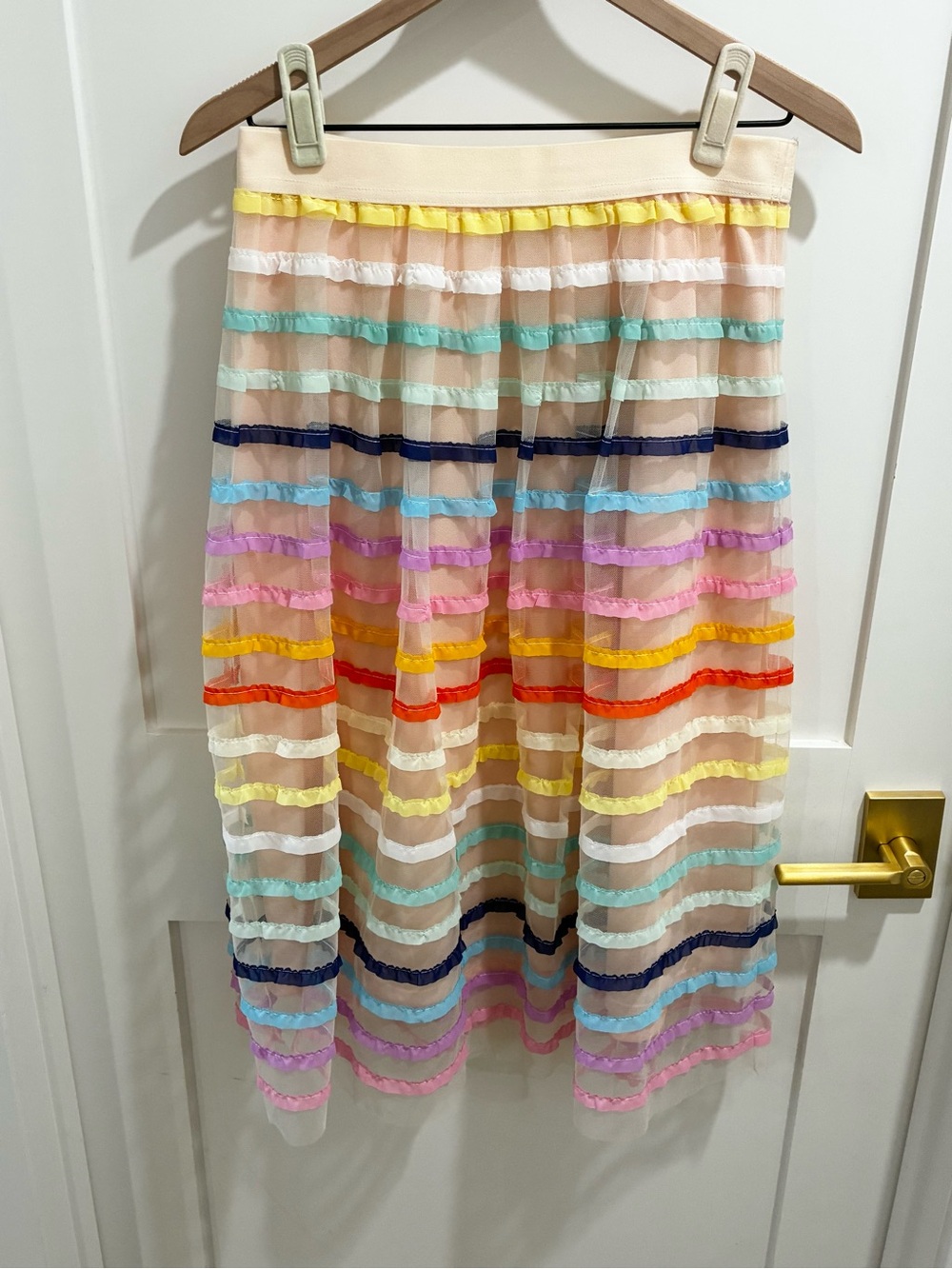 Eva Franco Anthropologie Frankie Tulle Midi Skirt Rainbow Stripe XL Fits Small - Picture 3 of 9